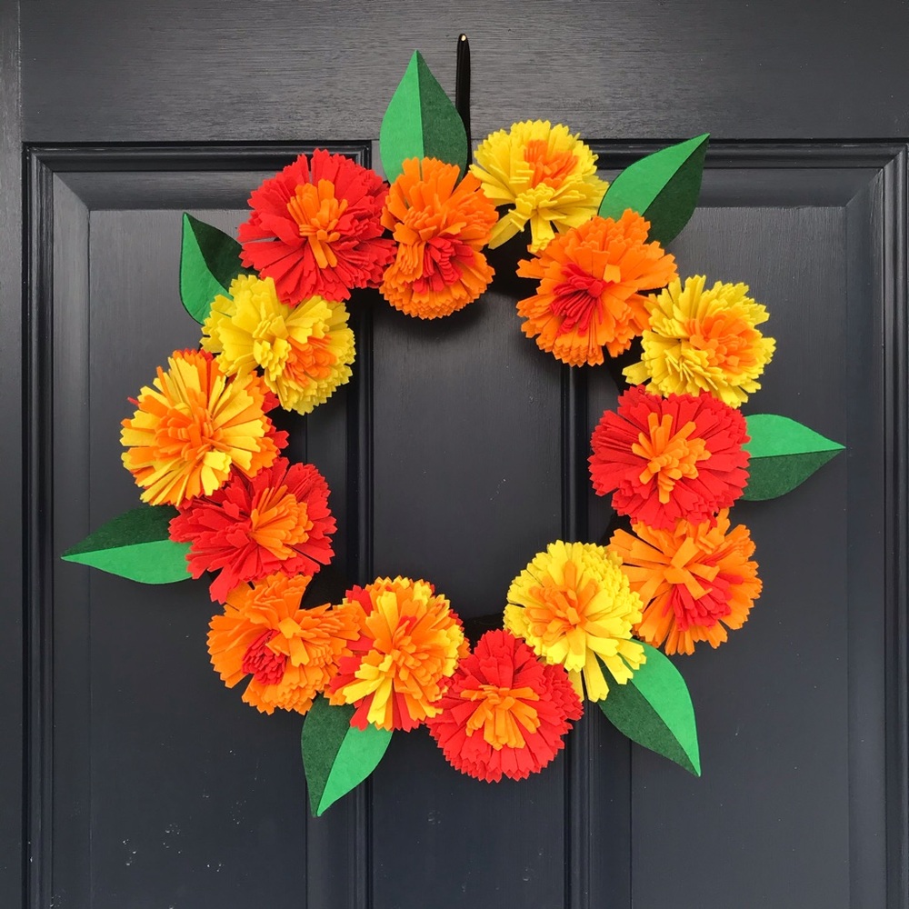 Marigold Floral Fall Wreath Felt Home Decor